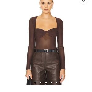 Bardot mesh brown long sleeve bodysuit